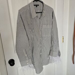 Banana Republic Blue and White Striped Shirt With Feather Cuffs